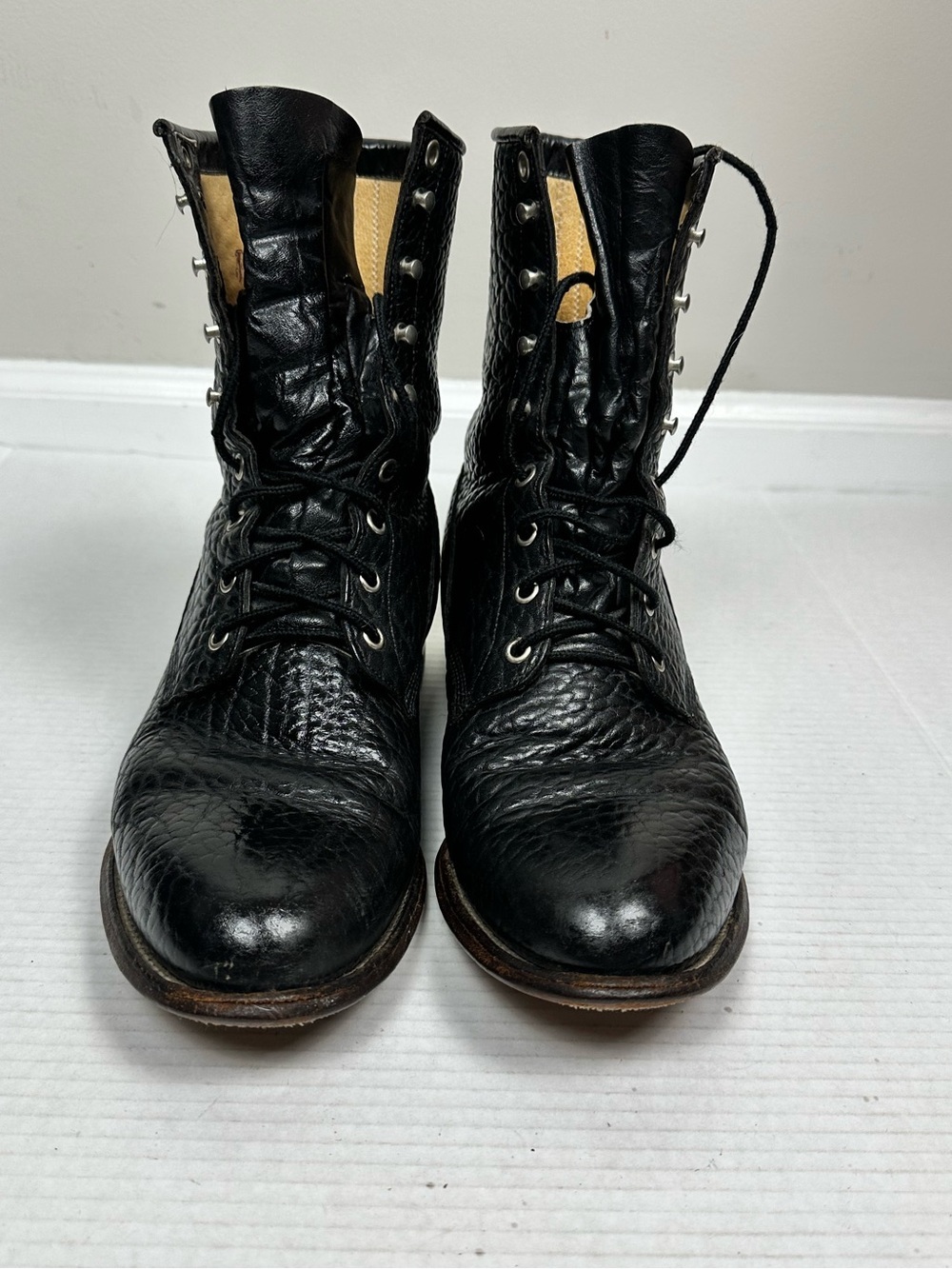 Justin 522 Black Leather Lace Up Western Boots Men’s Size 9.5 EE - Picture 3 of 13